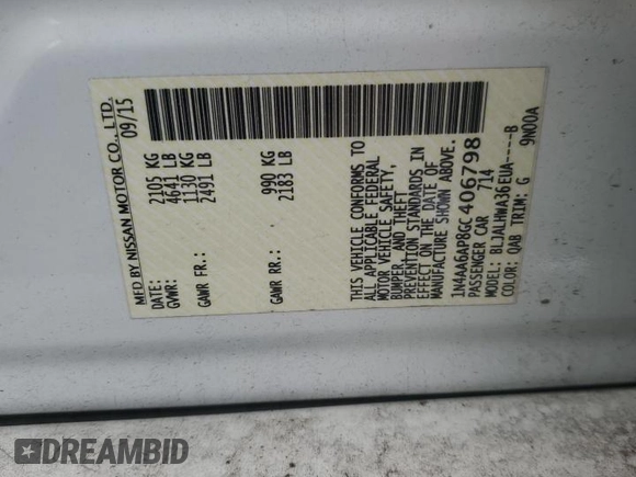 2016 Nissan Maxima Platinum with VIN 1N4AA6AP8GC406798, listed as a Copart auction lot 60143595 with 134,704 mi miles and Salvage title. Bid and sale history available at DreamBid. Image 12.