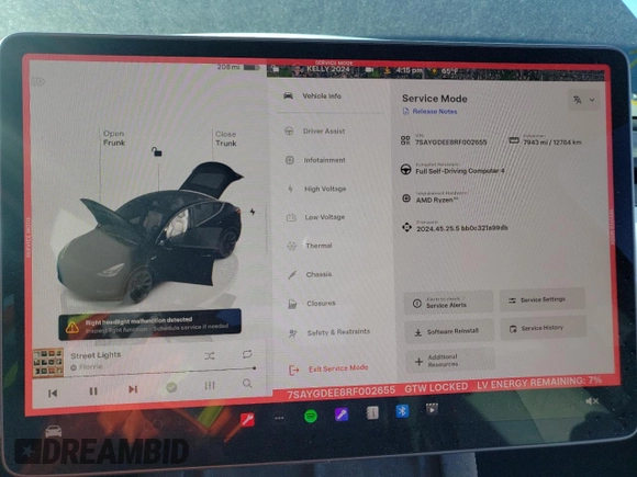 2024 Tesla Model Y Long Range with VIN 7SAYGDEE8RF002655, listed as a Copart auction lot 46422325 with 7,943 mi miles and Salvage Title. Bid and sale history available at DreamBid. Image 9.