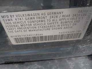 2008 Volkswagen Passat Komfort with VIN WVWXK73C58E234589, listed as a IAAI auction lot 42534711 with 156,519 mi miles and . Bid and sale history available at DreamBid. Image 9.