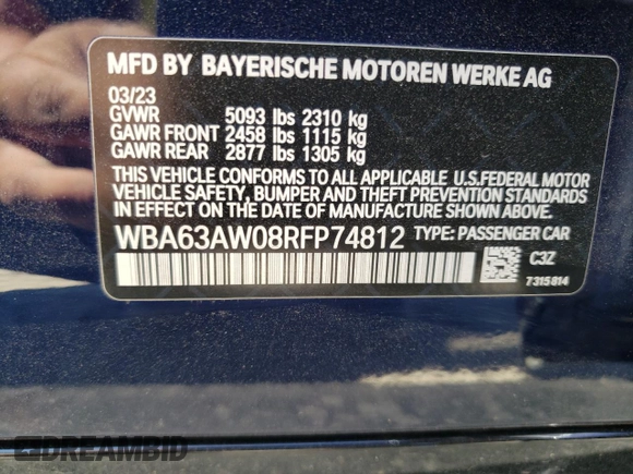 2024 BMW 4 Series M440i with VIN WBA63AW08RFP74812, listed as a Copart auction lot 47379994 with 12,719 mi miles and Non Repairable. Bid and sale history available at DreamBid. Image 12.