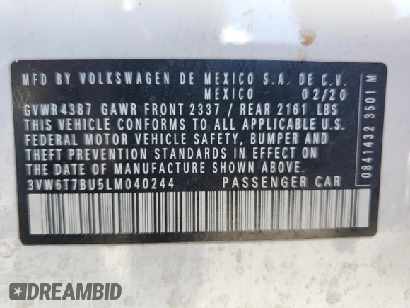 2020 Volkswagen Jetta GLI S z VIN 3VW6T7BU5LM040244, wystawiony jako Copart lot #58174335 z przebiegiem 21 392 mil mil oraz Szkoda całkowita • Salvage title. Historia ofert i sprzedaży dostępna na DreamBid. Obrazek 12.