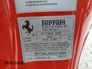 2016 Ferrari 488 z VIN ZFF79ALA0G0214884, wystawiony jako Copart lot #75584254 z przebiegiem 6149 mil mil oraz Szkody całkowita. Historia ofert i sprzedaży dostępna na DreamBid. Obrazek 12.