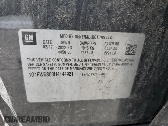 2017 Chevrolet Bolt EV LT with VIN 1G1FW6S08H4144921, listed as a Copart auction lot 43111153 with 59,856 mi miles. Bid and sale history available at carsss.com. Image 15.