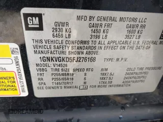 2015 Chevrolet Traverse LT with VIN 1GNKVGKD5FJ276168, listed as a IAAI auction lot 41803936 with 103,447 mi miles and . Bid and sale history available at DreamBid. Image 9.