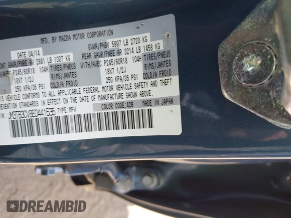 2014 Mazda CX-9 Touring with VIN JM3TB3CV8E0441535, listed as a IAAI auction lot 42355526 with 155,826 mi miles and . Bid and sale history available at DreamBid. Image 9.