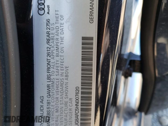 2017 Audi A6 Premium Plus with VIN WAUG8AFC5HN007620, listed as a Copart auction lot 72886802 with 107,851 mi miles. Bid and sale history available at carsss.com. Image 14.