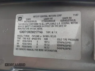 1998 Chevrolet Blazer LS с VIN 1GNDT13W2W2177149, выставлен на аукционе IAAI как лот 42422025 с пробегом 210 833 миль миль и . История ставок и продаж доступна на DreamBid. Изображение 9.