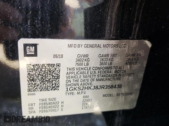2018 GMC Yukon XL Denali with VIN 1GKS2HKJ8JR358438, listed as a Copart auction lot 69838364 with 47,198 mi miles and Salvage Title. Bid and sale history available at carsss.com. Image 13.