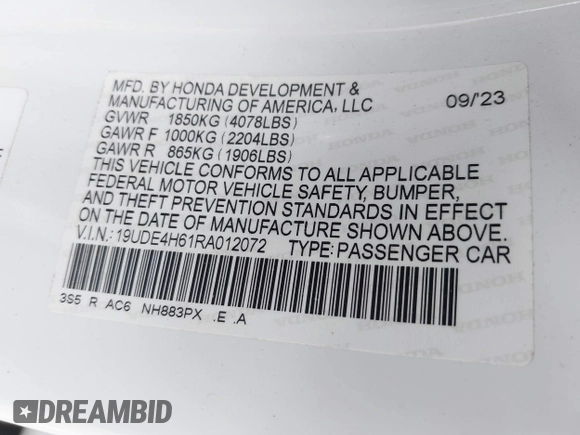 2024 Acura Integra Technology with VIN 19UDE4H61RA012072, listed as a IAAI auction lot 42608969 with 32,517 mi miles and . Bid and sale history available at DreamBid. Image 9.