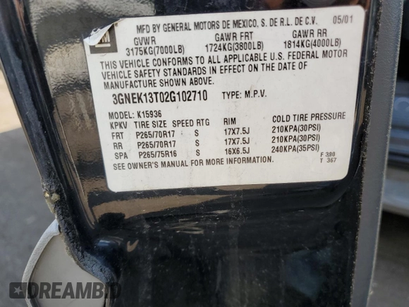 2002 Chevrolet Avalanche with VIN 3GNEK13T02G102710, listed as a Copart auction lot 65681794 with Not Provided miles and Clean Title. Bid and sale history available at carsss.com. Image 12.