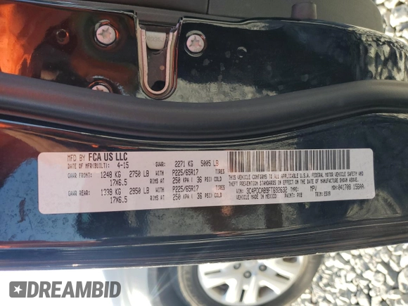 2015 Dodge Journey American Value with VIN 3C4PDCAB9FT692632, listed as a Copart auction lot 55261175 with 139,874 mi miles and Salvage Title. Bid and sale history available at DreamBid. Image 13.