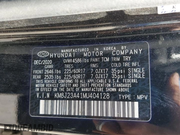 2021 Hyundai Tucson SE with VIN KM8J23A41MU404128, listed as a Copart auction lot 47938495 with 34,432 mi miles and Salvage Title. Bid and sale history available at carsss.com. Image 15.