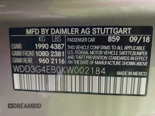 2019 Mercedes-Benz A 220 with VIN WDD3G4EB0KW002184, listed as a IAAI auction lot 41593773 with 38,476 mi miles and . Bid and sale history available at DreamBid. Image 9.