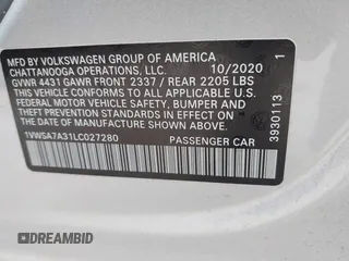 2020 Volkswagen Passat SE with VIN 1VWSA7A31LC027280, listed as a IAAI auction lot 42118675 with 72,165 mi miles and . Bid and sale history available at DreamBid. Image 9.