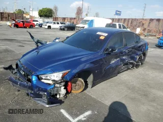 2018 Infiniti Q50 Red Sport 400 with VIN JN1FV7AP3JM461691, listed as a Copart auction lot 43166315 with Not Provided miles and Salvage Title. Bid and sale history available at carsss.com. Image 1.