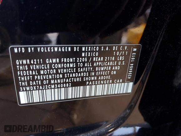 2012 Volkswagen Jetta SE with VIN 3VWDX7AJ2CM340682, listed as a Copart auction lot 57864945 with 180,680 mi miles and Salvage title. Bid and sale history available at DreamBid. Image 12.