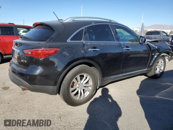 2015 Infiniti QX70 z VIN JN8CS1MU6FM381224, wystawiony jako Copart lot #44370405 z przebiegiem 90 195 mil mil oraz Szkoda całkowita • Salvage title. Historia ofert i sprzedaży dostępna na DreamBid. Obrazek 3.