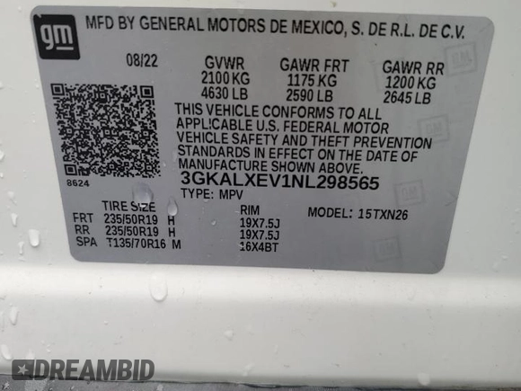 2022 GMC Terrain Denali с VIN 3GKALXEV1NL298565, выставлен на аукционе Copart как лот 57120785 с пробегом 22 023 миль миль и Списание • Salvage title. История ставок и продаж доступна на DreamBid. Изображение 13.