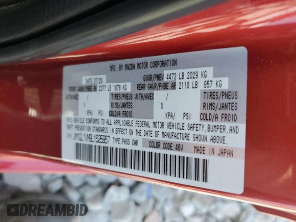 2020 Mazda 6 Touring with VIN JM1GL1VM9L1525967, listed as a Copart auction lot 52865145 with 70,467 mi miles and Salvage Title. Bid and sale history available at carsss.com. Image 13.