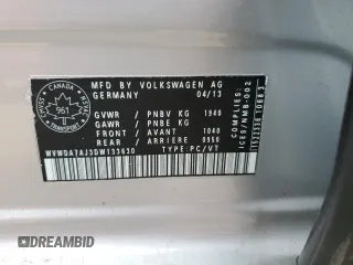 2013 Volkswagen Golf с VIN WVWDA7AJ3DW133630, выставлен на аукционе Copart как лот 54122125 с пробегом 102 563 миль миль и Списание • Salvage title. История ставок и продаж доступна на DreamBid. Изображение 12.