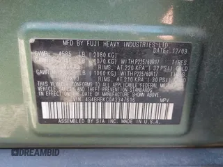 2010 Subaru Outback Limited Power Moon с VIN 4S4BRBKC0A3347616, выставлен на аукционе IAAI как лот 42708486 с пробегом 210 611 миль миль и . История ставок и продаж доступна на DreamBid. Изображение 9.