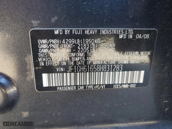 2008 Subaru Impreza Wagon (Natl) i w/Premium Pkg with VIN JF1GH61658H831283, listed as a Copart auction lot 80364844 with 152,323 mi miles and Salvage Title. Bid and sale history available at carsss.com. Image 12.