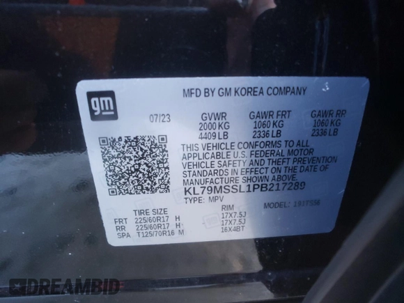 2023 Chevrolet TrailBlazer ACTIV with VIN KL79MSSL1PB217289, listed as a Copart auction lot 81580383 with 2,574 mi miles and Salvage Title. Bid and sale history available at DreamBid. Image 14.