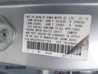 2012 Acura TSX Technology z VIN JH4CU2F65CC017564, wystawiony jako IAAI lot #42705591 z przebiegiem 175 206 mil mil oraz . Historia ofert i sprzedaży dostępna na DreamBid. Obrazek 9.