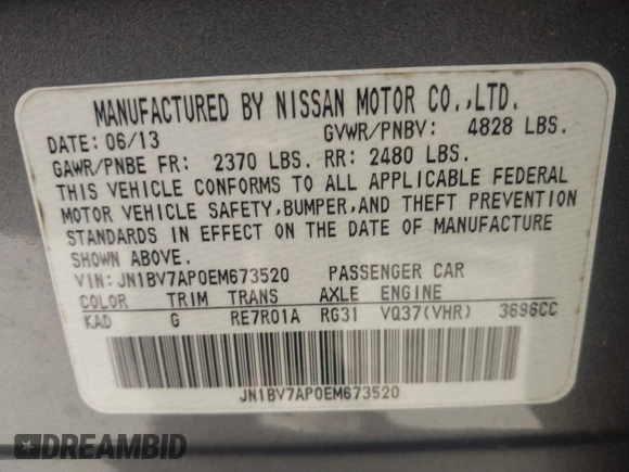 2014 Infiniti Q50 with VIN JN1BV7AP0EM673520, listed as a IAAI auction lot 41287915 with 178,339 mi miles. Bid and sale history available at carsss.com. Image 9.