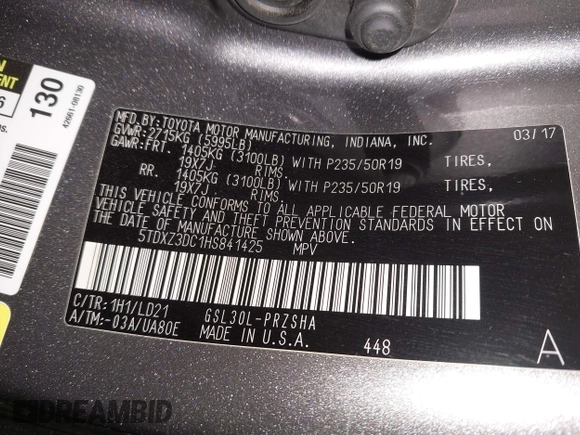 2017 Toyota Sienna SE with VIN 5TDXZ3DC1HS841425, listed as a IAAI auction lot 42053676 with 66,406 mi miles and . Bid and sale history available at DreamBid. Image 9.