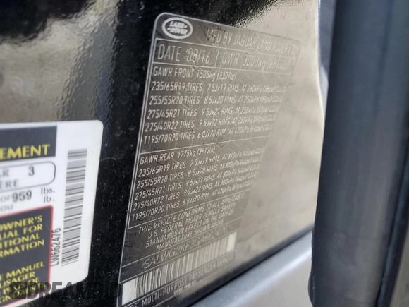 2016 Land Rover Range Rover Sport SE with VIN SALWG2KF3GA662476, listed as a Copart auction lot 50276355 with 99,032 mi miles and Salvage Title. Bid and sale history available at DreamBid. Image 16.