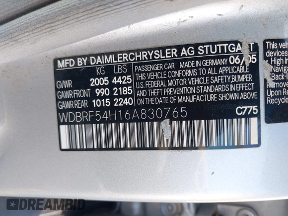 2006 Mercedes-Benz C 280 Luxury with VIN WDBRF54H16A830765, listed as a IAAI auction lot 42176885 with 196,416 mi miles and . Bid and sale history available at DreamBid. Image 9.