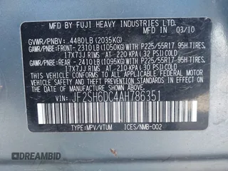 2010 Subaru Forester X Limited с VIN JF2SH6DC4AH786351, выставлен на аукционе IAAI как лот 42041464 с пробегом 271 382 миль миль и . История ставок и продаж доступна на DreamBid. Изображение 9.