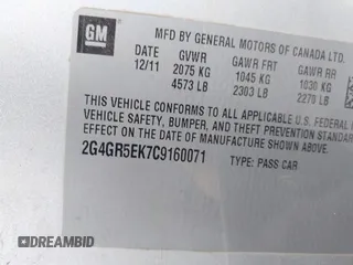 2012 Buick Regal with VIN 2G4GR5EK7C9160071, listed as a IAAI auction lot 41421235 with 170,900 mi miles. Bid and sale history available at carsss.com. Image 9.