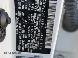 2014 Kia Sorento LX with VIN 5XYKTCA66EG475805, listed as a Copart auction lot 46880805 with 140,722 mi miles and Salvage Title. Bid and sale history available at carsss.com. Image 13.