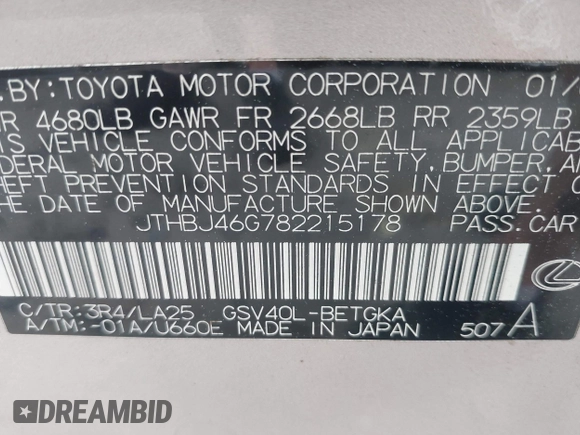 2008 Lexus ES 330 z VIN JTHBJ46G782215178, wystawiony jako IAAI lot #41949494 z przebiegiem 129 844 mil mil oraz . Historia ofert i sprzedaży dostępna na DreamBid. Obrazek 9.