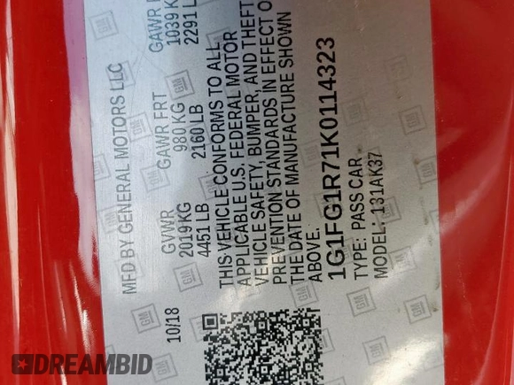 2019 Chevrolet Camaro 2SS z VIN 1G1FG1R71K0114323, wystawiony jako Copart lot #55443045 z przebiegiem 112 399 mil mil oraz Szkoda całkowita • Salvage title. Historia ofert i sprzedaży dostępna na DreamBid. Obrazek 12.