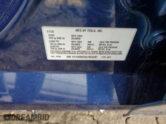 2020 Tesla Model Y Long Range with VIN 5YJYGDEE6LF024397, listed as a Copart auction lot 46519605 with 81,236 mi miles and Non Repairable. Bid and sale history available at DreamBid. Image 14.