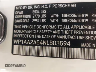 2022 Porsche Macan with VIN WP1AA2A54NLB03594, listed as a IAAI auction lot 41696623 with 43,779 mi miles and . Bid and sale history available at DreamBid. Image 9.