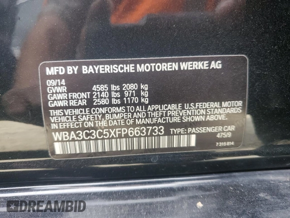 2015 BMW 3 Series 320i xDrive with VIN WBA3C3C5XFP663733, listed as a Copart auction lot 42816235 with 168,537 mi miles and Salvage Title. Bid and sale history available at carsss.com. Image 12.