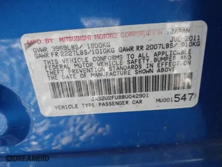 2011 Mitsubishi Lancer ES with VIN JA32U2FU8BU042901, listed as a IAAI auction lot 41450601 with 161,129 mi miles. Bid and sale history available at carsss.com. Image 9.