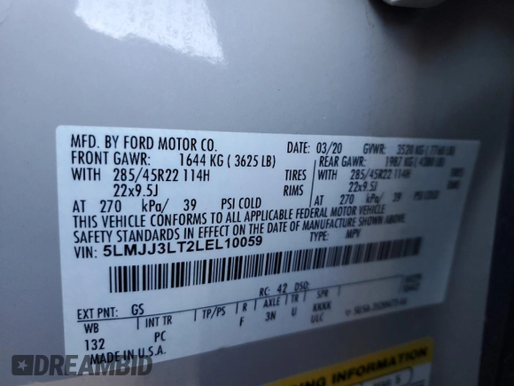 2020 Lincoln Navigator Reserve z VIN 5LMJJ3LT2LEL10059, wystawiony jako Copart lot #46215085 z przebiegiem 78 240 mil mil oraz Szkoda całkowita • Salvage title. Historia ofert i sprzedaży dostępna na DreamBid. Obrazek 13.