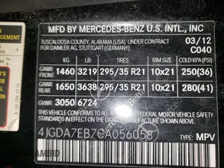 2012 Mercedes-Benz M 63 AMG with VIN 4JGDA7EB7CA056058, listed as a Copart auction lot 50660815 with 102,766 mi miles and Clean Title. Bid and sale history available at carsss.com. Image 13.