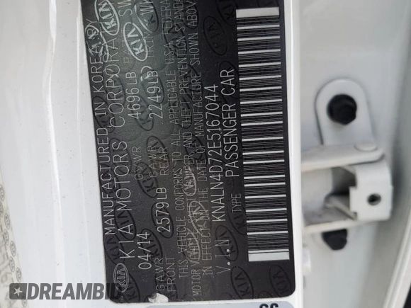 2014 Kia Cadenza Premium with VIN KNALN4D72E5167044, listed as a Copart auction lot 76995534 with 0 mi miles and Non Repairable. Bid and sale history available at carsss.com. Image 13.