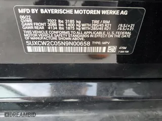 2022 BMW X7 xDrive40i with VIN 5UXCW2C05N9N00658, listed as a Copart auction lot 52007945 with 23,690 mi miles and Salvage Title. Bid and sale history available at carsss.com. Image 13.