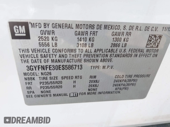 2014 Cadillac SRX Performance Collection with VIN 3GYFNFE30ES586713, listed as a IAAI auction lot 41791356 with 74,927 mi miles and . Bid and sale history available at DreamBid. Image 9.