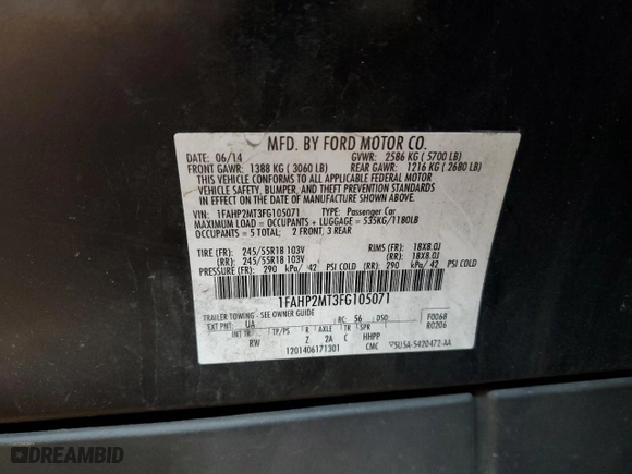2015 Ford Sedan Police Interceptor with VIN 1FAHP2MT3FG105071, listed as a Copart auction lot 89252465 with 133,078 mi miles and Salvage Title. Bid and sale history available at carsss.com. Image 12.