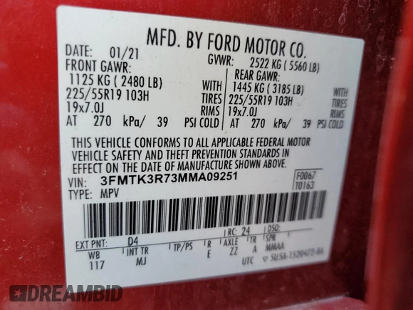 2021 Ford Mustang Mach-E Premium with VIN 3FMTK3R73MMA09251, listed as a Copart auction lot 56739425 with 47,940 mi miles and Salvage title. Bid and sale history available at DreamBid. Image 14.