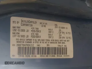 2007 Chrysler Pacifica Limited with VIN 2A8GF78XX7R201212, listed as a IAAI auction lot 40290920 with Not provided miles and . Bid and sale history available at DreamBid. Image 9.