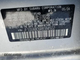 2024 Subaru Impreza with VIN JF1GUABC6R8384502, listed as a Copart auction lot 45750605 with 5,332 mi miles and Salvage title. Bid and sale history available at DreamBid. Image 12.